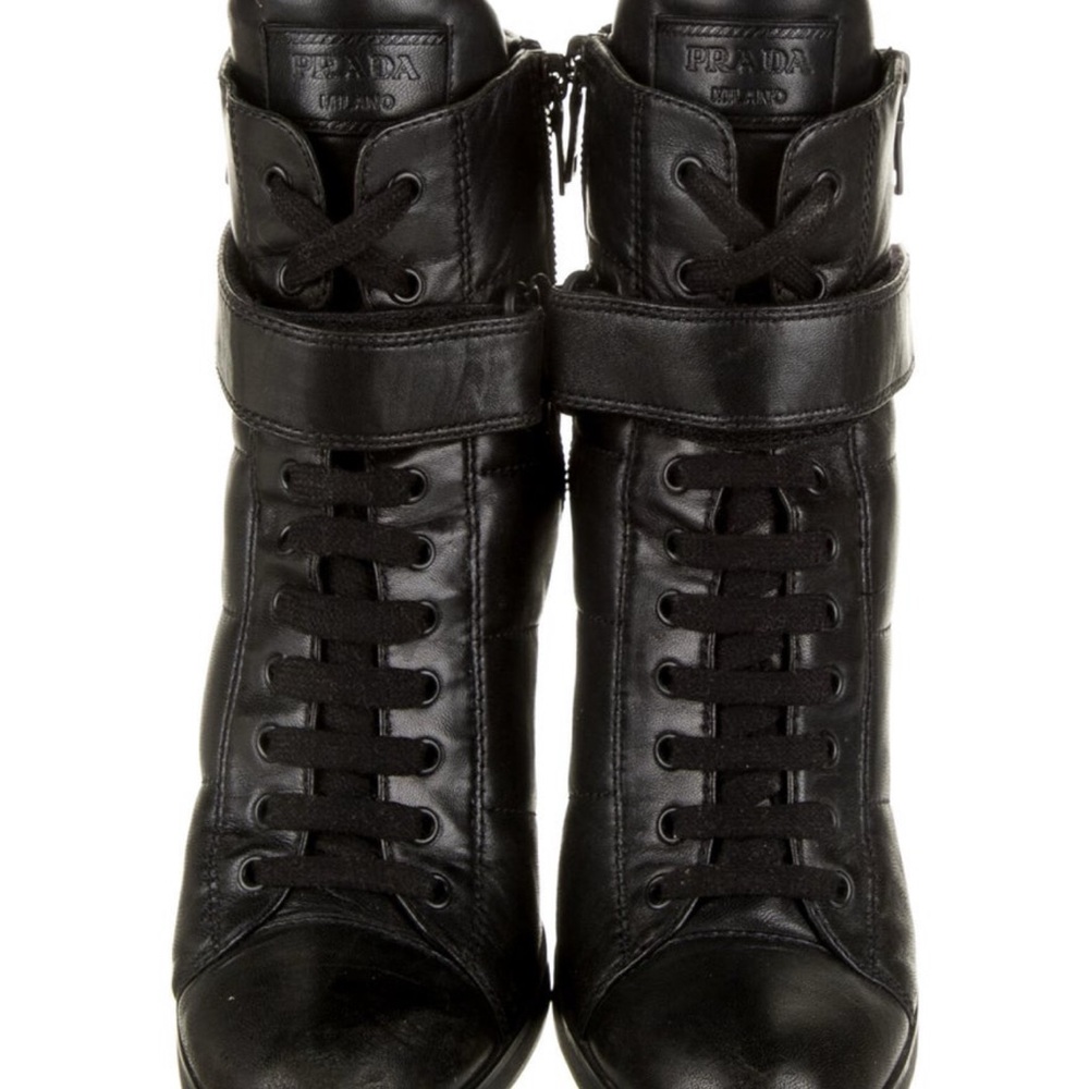 Prada Black Lace Up Boots with Rugged Soles
